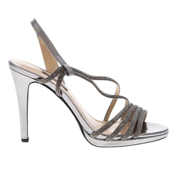 Caparros silver pewter glitter strap heels 4” heels 9.5B - Picture 1 of 3
